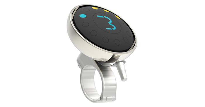 The bell featuring a removable navigation device and screen connects to a smartphone by Bluetooth