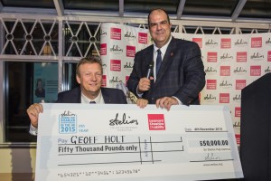 Last year's winner Geoff Holt with Sir Stelios